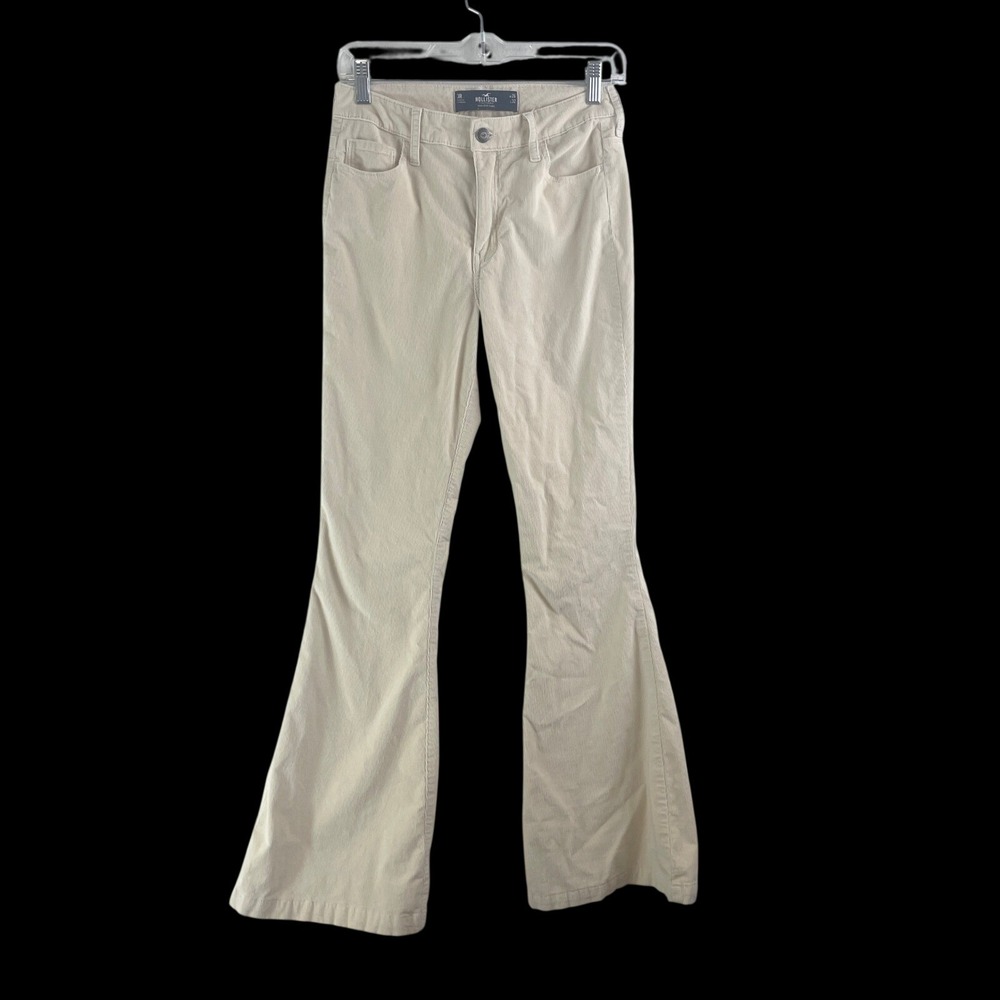 Hollister High Rise Flare Corduroy Pants Cream 3/26 Stretch Preppy 90s Y2K